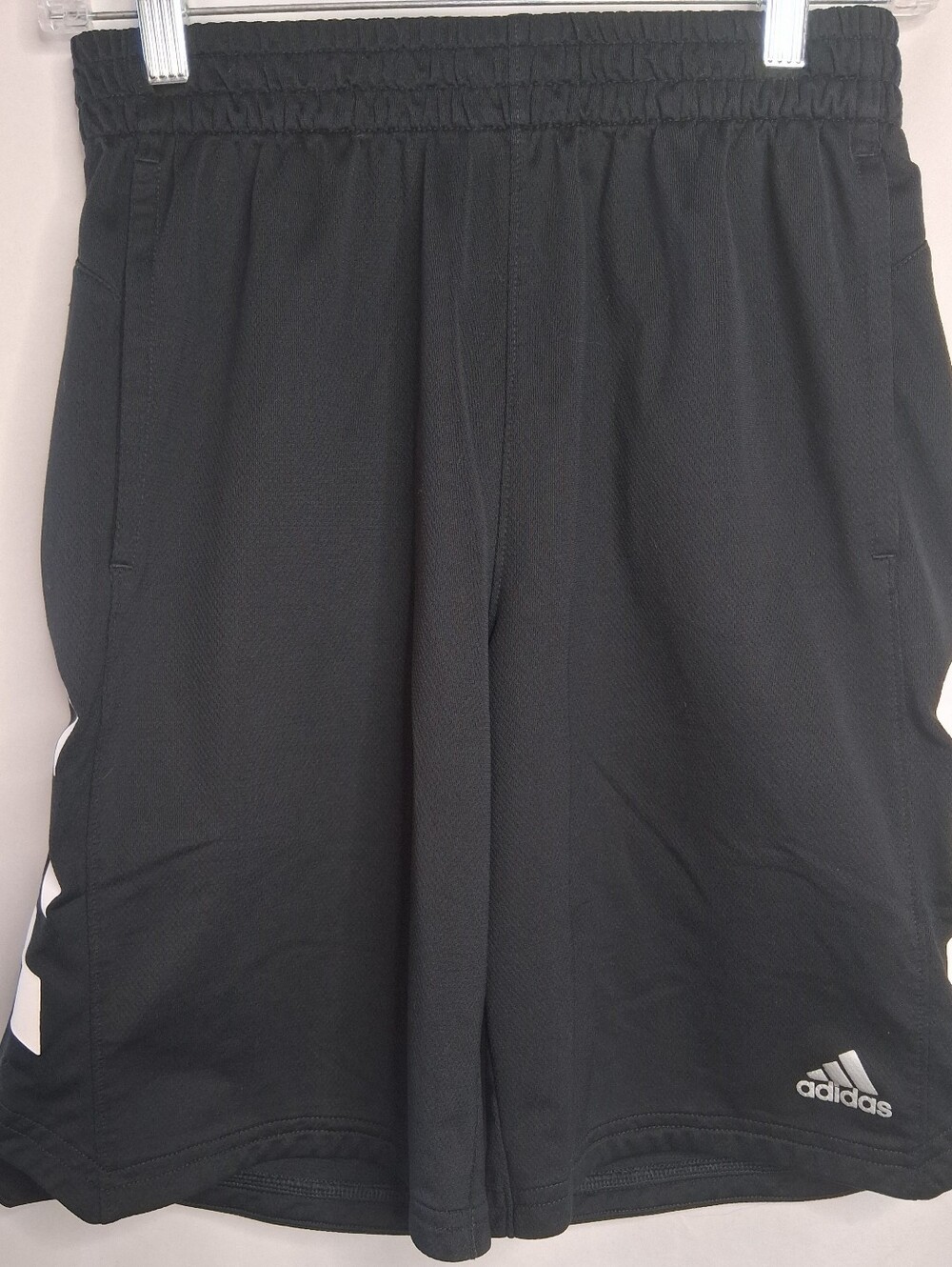 adidas Boys Black Athletic Shorts with White Side Accents